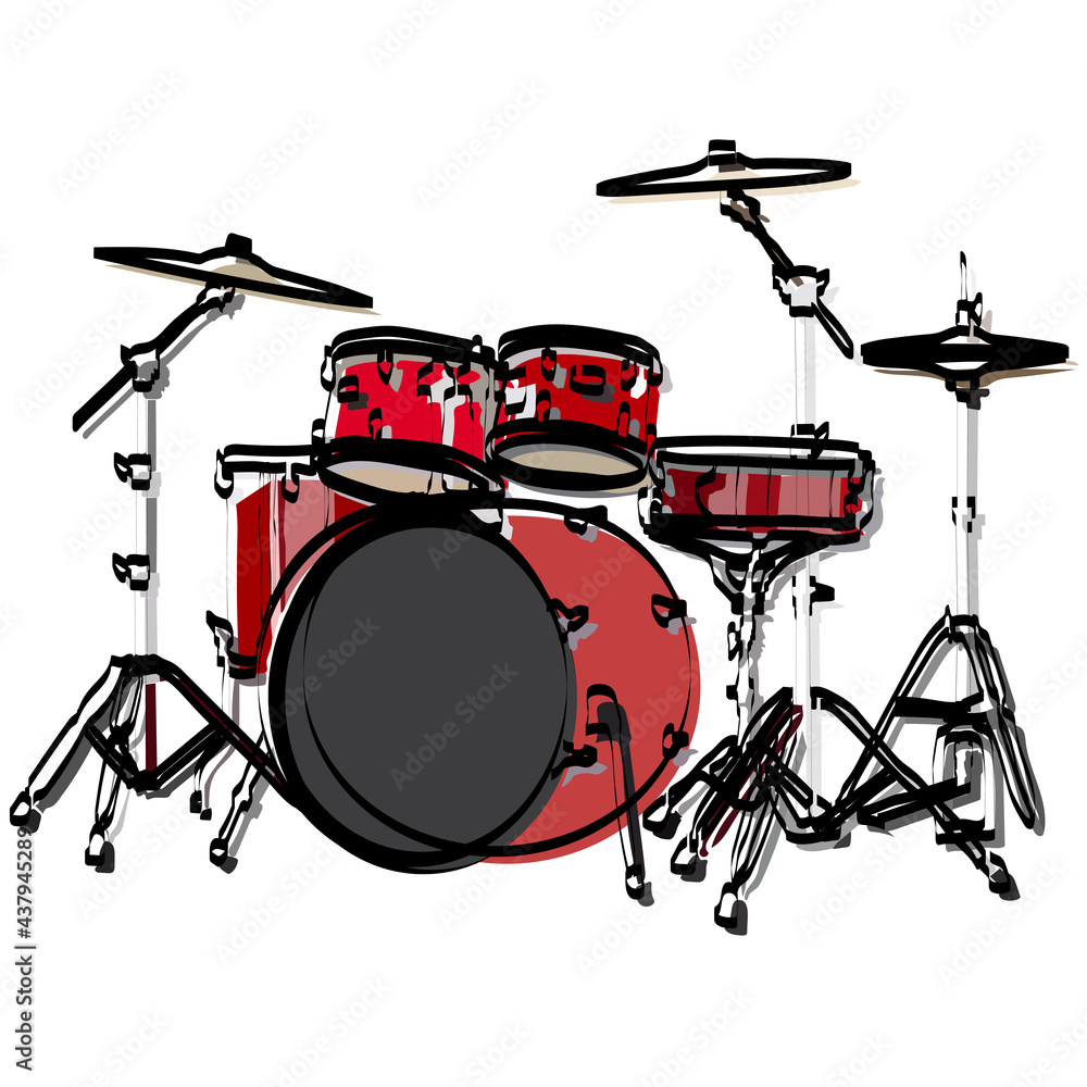 Vector hand-drawn illustration of a drum kit. isolated on white. drum, doodle style. hand drawing. Vector hand-drawn illustration of a drum kit. isolated on white. drum, doodle style. hand drawing.