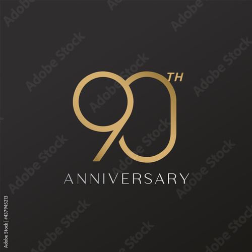 90th anniversary celebration logotype with elegant number shiny gold design
