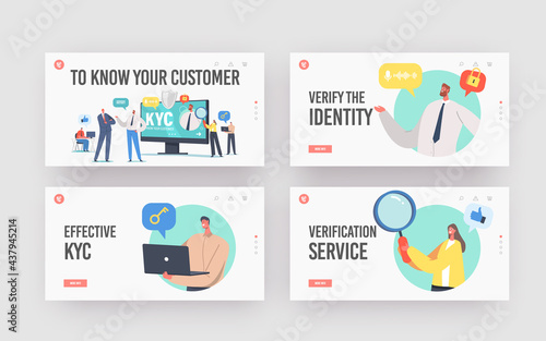 Know Your Customer Landing Page Template Set. Business Verifying of Clients Identity and Assessing their Suitability