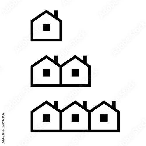 Single Semi-detached Terraced house icon set. Clipart image isolated on white background