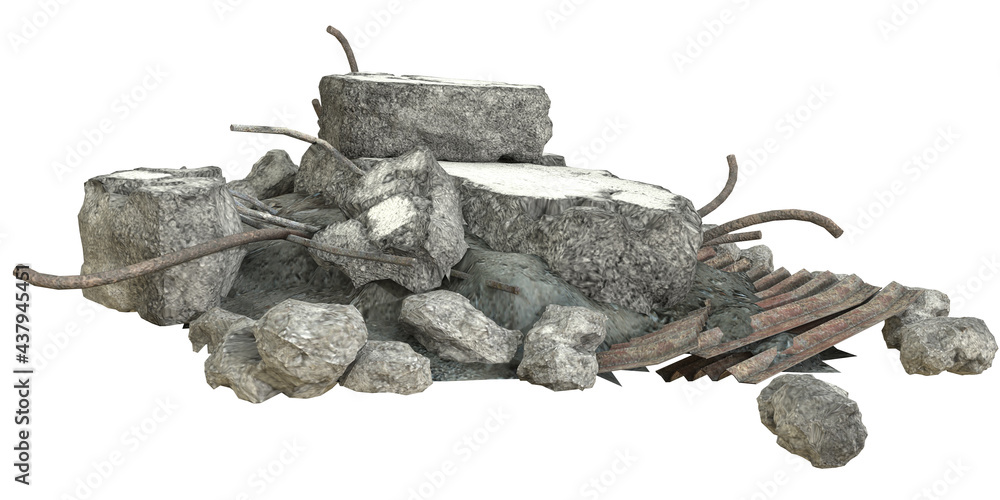 3D render pile of rubble isolated - obrazy, fototapety, plakaty 