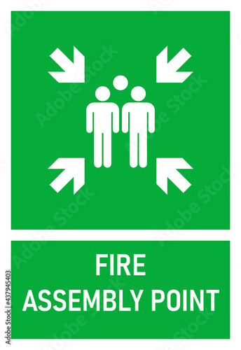 Fire Assembly Point green sign. Clipart image isolated on white background