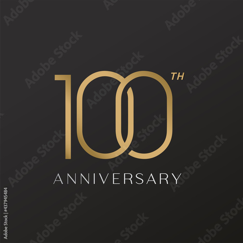 100th anniversary celebration logotype with elegant number shiny gold design