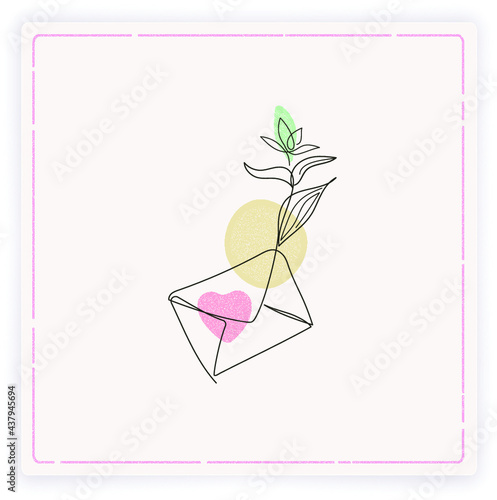 envelope with a leafy branch growing out of it in line art style