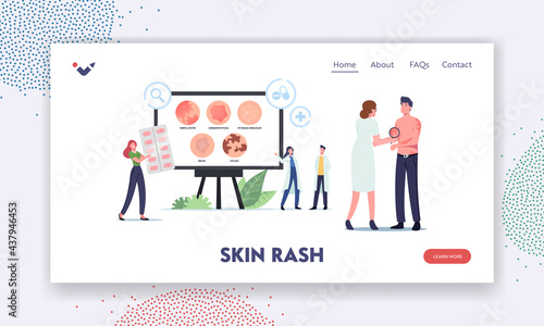 Skin Rash Landing Page Template. Tiny Doctors Characters Presenting Infographics Diseases Herpes Zoster, Dermatophytosis