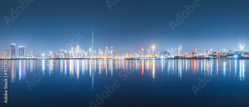 Photography Panoramic view of the illuminated Burj Khalifa and other skyscrapers in the fina
