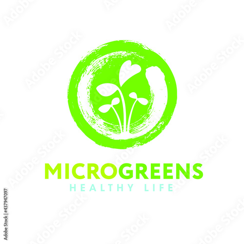 Microgreen Sprout Logo Illustration. Organic Nutrition Local Urban Farm Design Concept. Sustainable Supplement Vector Sign