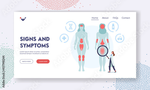 Psoriasis Signs and Symptoms Landing Page Template. Doctors Show Affected Areas on Human Body. Autoimmune Skin Disease