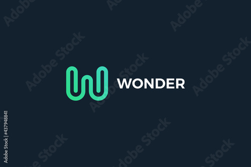 Letter W green color line art simple business logo