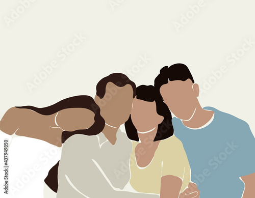 Vector hand drawn minimalistic illustration of family. Creative artwork. Template for card, poster, banner, print for t-shirt, pin, badge, patch.