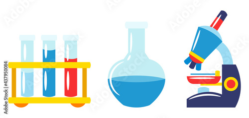 School and education chemistry items. Set of supplies and stationery. photo