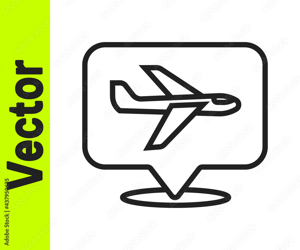 Black line Plane icon isolated on white background. Flying airplane icon. Airliner sign. Vector
