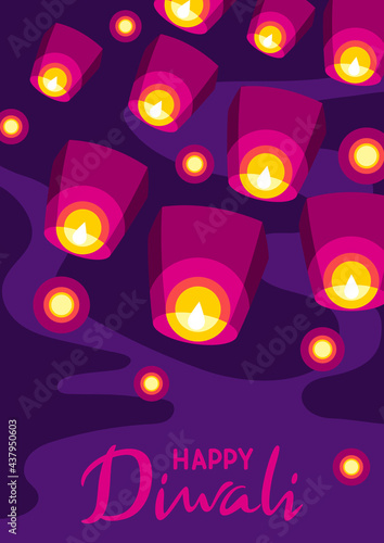 Happy Diwali greeting card. Deepavali or dipavali festival of lights.