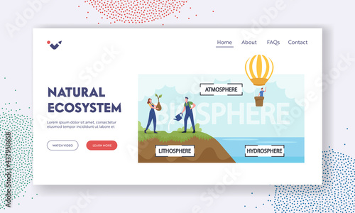 Natural Ecosystem Landing Page Template. Earth Biosphere Infographics. Atmosphere, Lithosphere and Hydrospehre