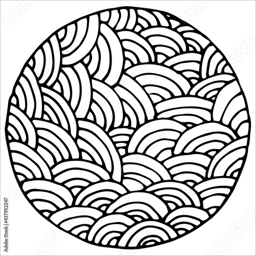 Doodle surreal fantasy circle with scales coloring page for adults. seamless pattern Hand drawn simple illustration.