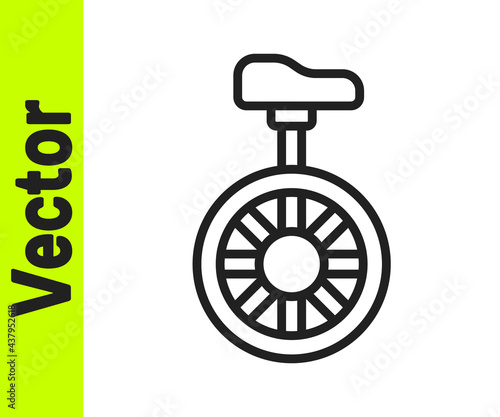 Black line Unicycle or one wheel bicycle icon isolated on white background. Monowheel bicycle. Vector