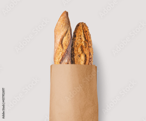Fresh bread baked with seeds in a kraft paper bag, natural, white or black!