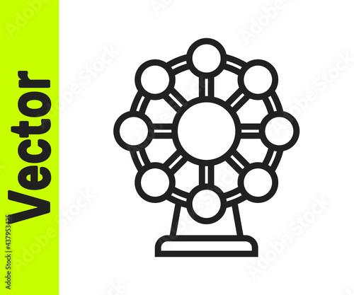 Black line Ferris wheel icon isolated on white background. Amusement park. Childrens entertainment playground, recreation park. Vector