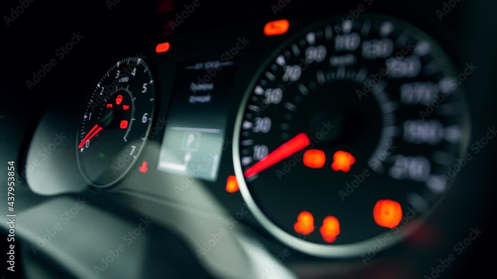Closeup shot of the dashboard of a modern car. Turning on and turning