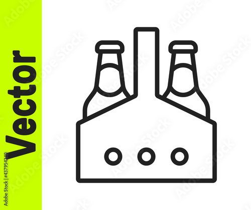 Black line Pack of beer bottles icon isolated on white background. Case crate beer box sign. Vector