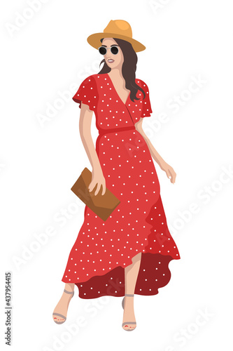 Women on high heels dressed in stylish trendy clothes - female fashion illustration