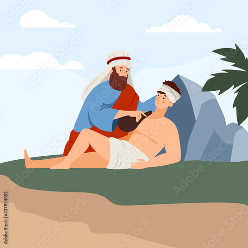 Biblical Old Testament scene of test of Abraham, flat vector illustration.