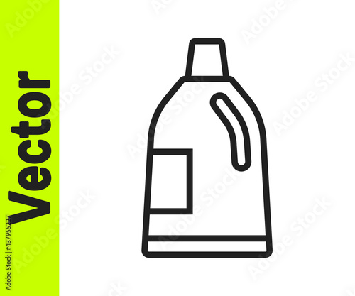 Black line Plastic bottle for laundry detergent, bleach, dishwashing liquid or another cleaning agent icon isolated on white background. Vector