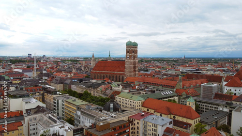 Aerial view over the city center of Munich - historic district - drone photography