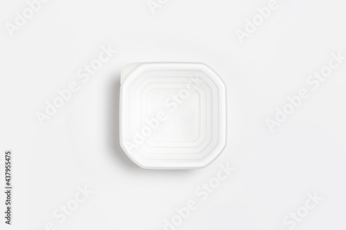 Plastic food container with lid isolated on white background. Storage container.High-resolution photo.
