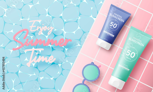 Protection cosmetic products design,sunscreen and sunbath