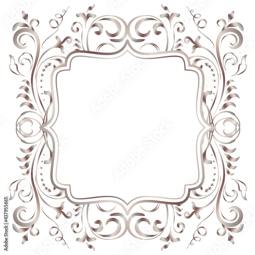 Rose golden shiny glowing ornate frame isolated over white