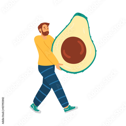 Man following a keto diet carry health food avocado a vector illustration.