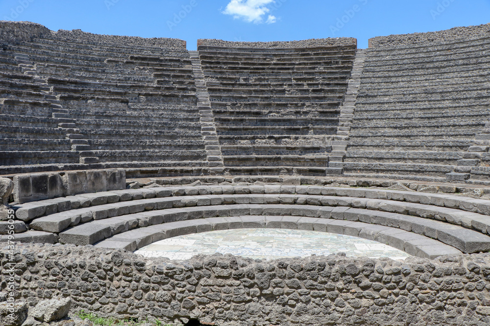 Archaeological Park of Pompeii. The small theater, the Odeon or theatrum tectum. Campania, Italy