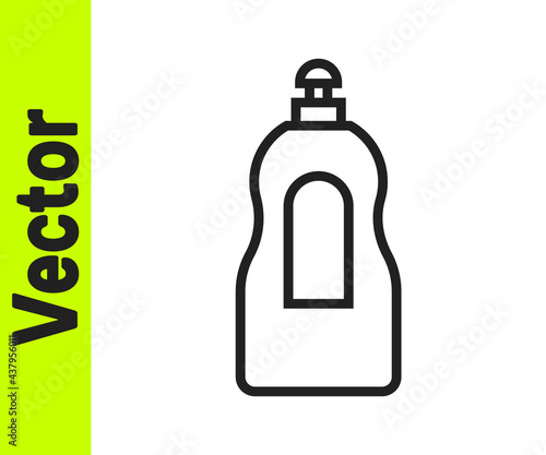 Black line Dishwashing liquid bottle icon isolated on white background. Liquid detergent for washing dishes. Vector