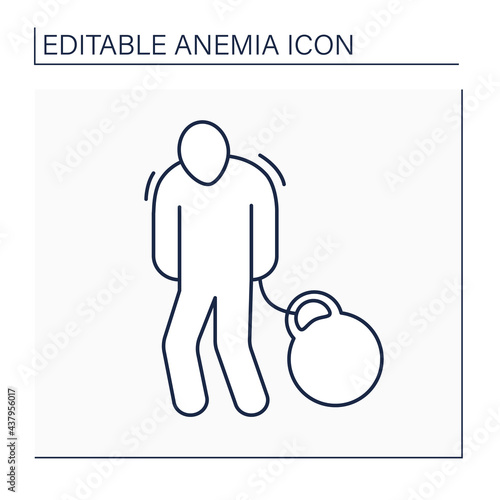 Body heaviness line icon. Disease symptoms. Weakness. Health protection. Anemia disease concept. Isolated vector illustration. Editable stroke