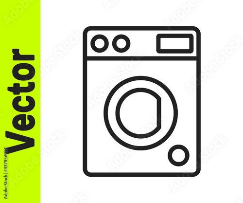 Black line Washer icon isolated on white background. Washing machine icon. Clothes washer - laundry machine. Home appliance symbol. Vector