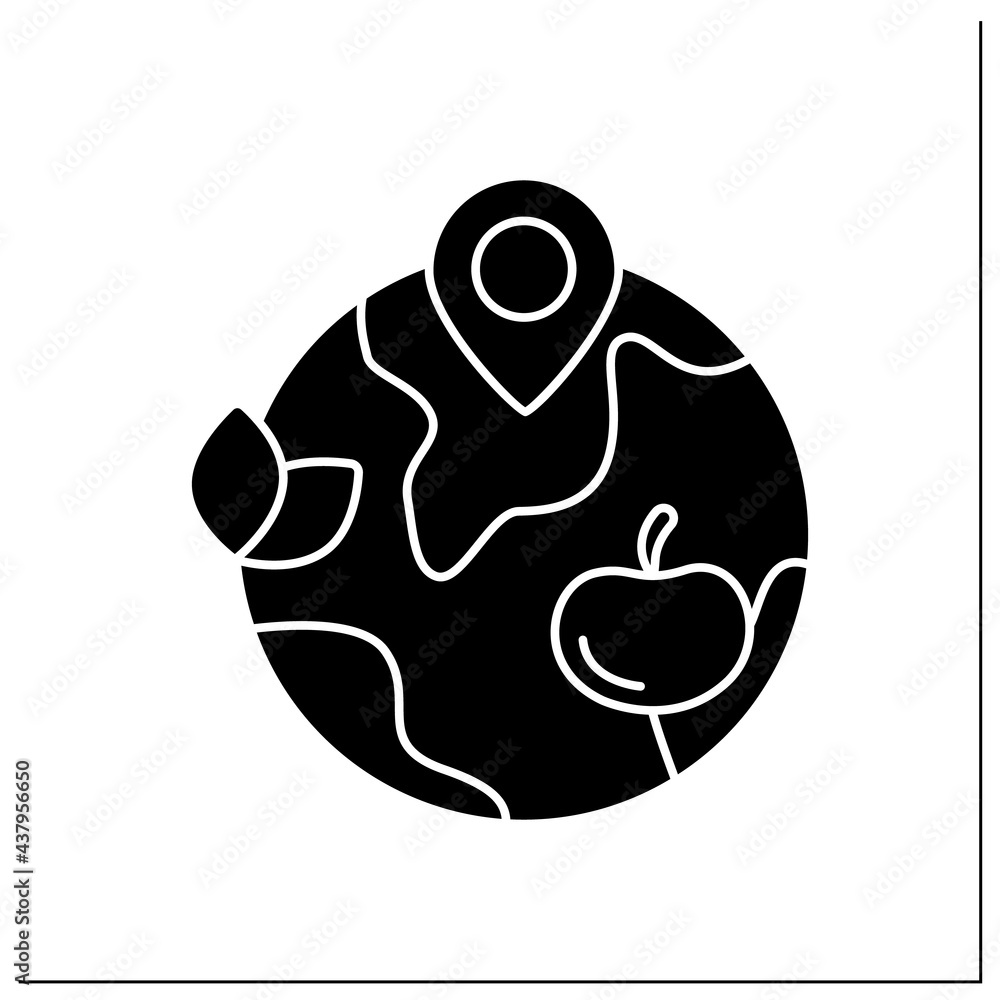 Local food glyph icon. Agriculture. Large-scale supermarket system.Eco awareness concept. Filled flat sign. Isolated silhouette vector illustration Local food glyph icon. Agriculture. Large-scale supermarket system.Eco awareness concept. Filled flat sign. Isolated silhouette vector illustration