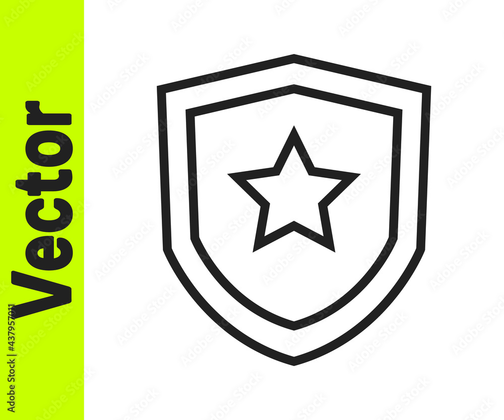 Black line Police badge icon isolated on white background. Sheriff badge sign. Vector Black line Police badge icon isolated on white background. Sheriff badge sign. Vector