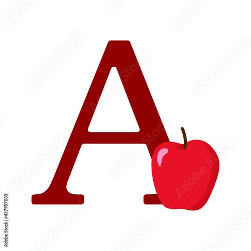  
letter a and apple on the white background
