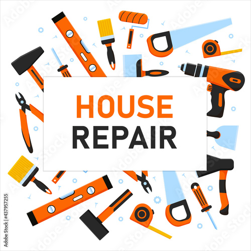 Construction tools. Home repairs.Repair service banner. Vector.