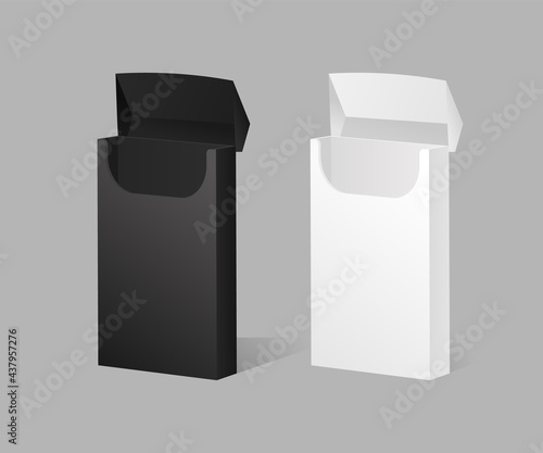 Black and white cigarette pack open template. Empty stylish tobacco product packaging with trendy design