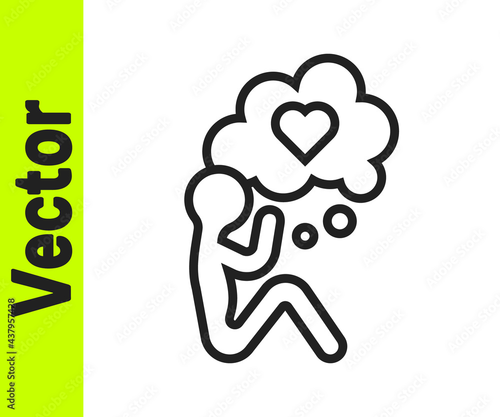 Black line Human head with heart icon isolated on white background. Love concept with human head. Vector Black line Human head with heart icon isolated on white background. Love concept with human head. Vector