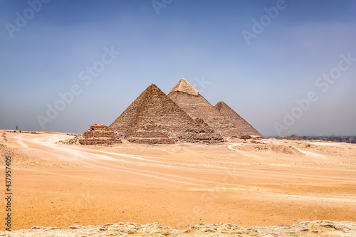 The Pyramids of Giza from the Sahara Desert