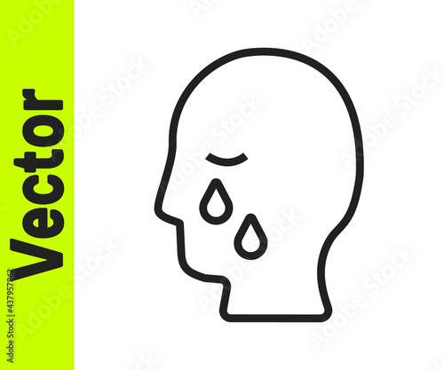 Black line Man graves funeral sorrow icon isolated on white background. The emotion of grief, sadness, sorrow, death. Vector
