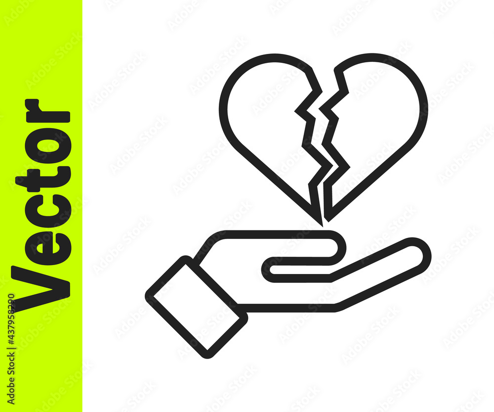 Black line Broken heart or divorce icon isolated on white background. Love symbol. Valentines day. Vector Black line Broken heart or divorce icon isolated on white background. Love symbol. Valentines day. Vector
