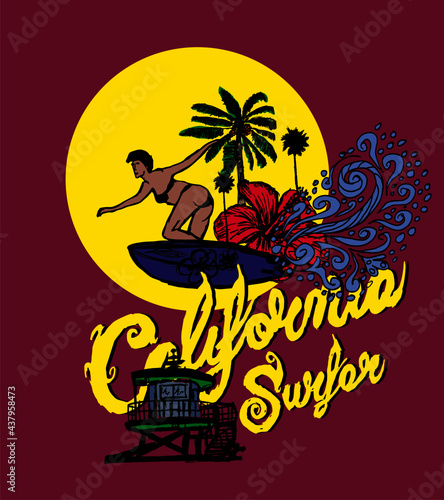 California oceanside beach graphic design vector art