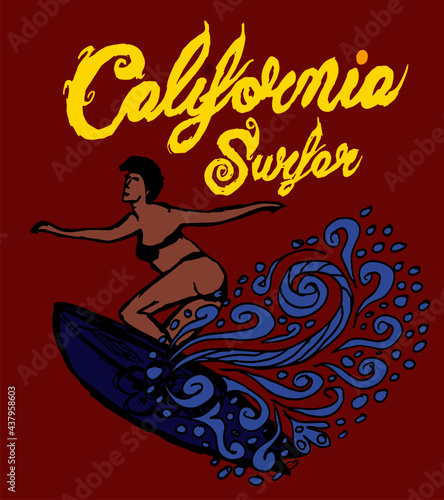 California oceanside beach graphic design vector art