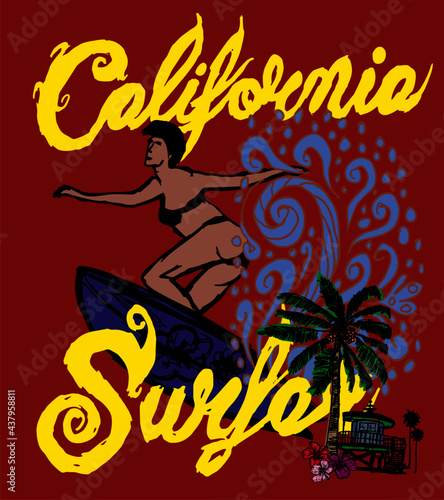 California oceanside beach graphic design vector art