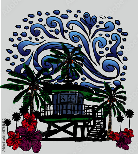 California oceanside beach graphic design vector art