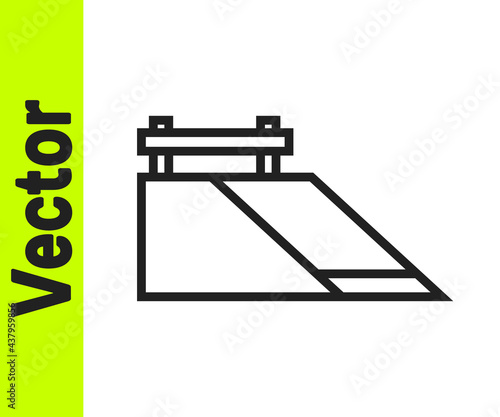 Black line Skate park icon isolated on white background. Set of ramp, roller, stairs for a skatepark. Extreme sport. Vector